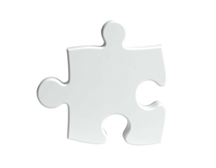 A single, isolated white jigsaw puzzle piece with a 3D effect against black