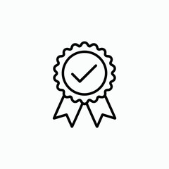 Simple line art style award ribbon with checkmark symbol for achievement and success