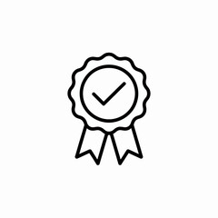 Simple black and white line art award ribbon with check mark icon for quality and approval