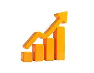 Orange 3D chart of growth with an upward arrow on black background