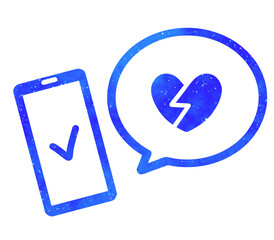 青い星空｜ひび割れたハートマークとスマホ