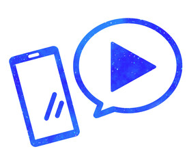 青い星空｜再生マークとスマホ