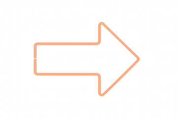 Orange neon arrow pointing right, luminous pointer for direction, navigation, and next steps on transparent background