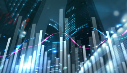 Charts trading modern abstract City background. Mixed Media