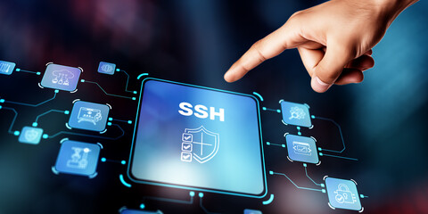 SSH (Secure Shell) encrypts remote server access for secure command execution