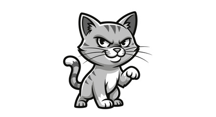 Grumpy Cartoon Cat Character with Striped Fur and Angry Expression on White Background
