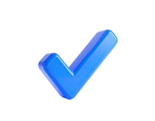 3D rendered blue checkmark icon floats against a solid black background
