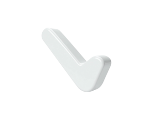 A 3D, shiny, white, check mark graphic, with a shadow, on a black background