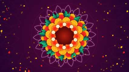 Traditional Floral Rangoli Design with Glowing Particles
