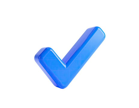 3D rendered blue checkmark icon floats against a solid black background