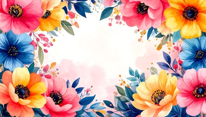 Watercolor Floral Frame with Vibrant Colors and Delicate Details.