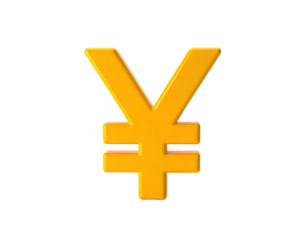 A gleaming golden yen currency symbol, against a stark black background