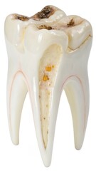 Bacterial plaque buildup on dental enamel against a clean white background