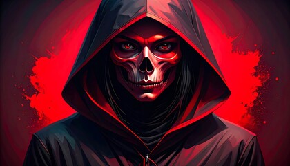 Grim Reaper in Red - A Haunting Portrait of Deaths Messenger.