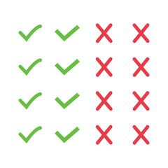 A grid of green checkmarks and red crosses indicating correct and incorrect choices on a white background