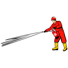 a man spraying a fire extinguisher vector illustration