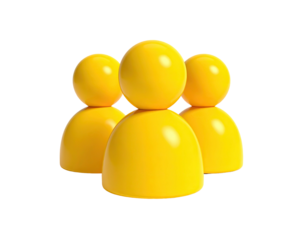 Three stylized yellow figures, a team or group, in a forward-facing arrangement