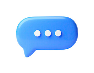 3D render of a blue chat bubble with white ellipsis against a black background