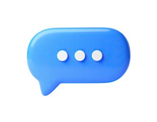 3D render of a blue chat bubble with white ellipsis against a black background