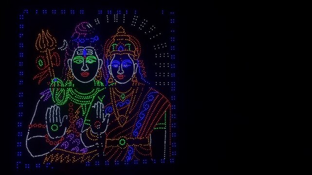 Lord Shiva and Goddess Parvati LED Light Decoration at Night