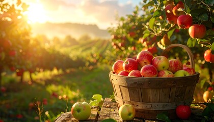Abundant Apple Harvest - A Basket Full of Freshly Picked Apples in Orchard.