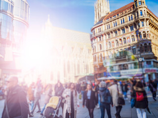 Fototapeta premium Crowd of anonymous people walking on busy city street