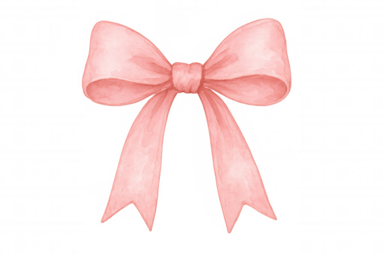 Pink watercolor bow illustration, elegant ribbon design for gift decoration and festive occasions on transparent background