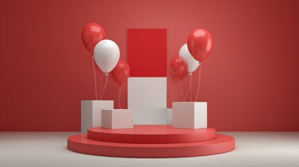 Patriotic Stage. Indonesia and Polish Independence Day Celebration with Red and White Color Theme