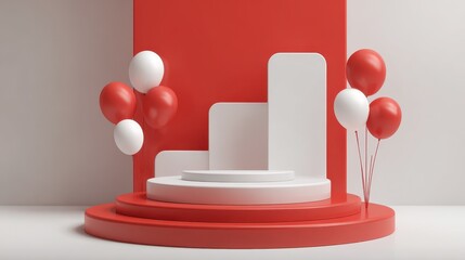 Patriotic Stage. Red and White Podium Display for Indonesia Independence Day Celebration