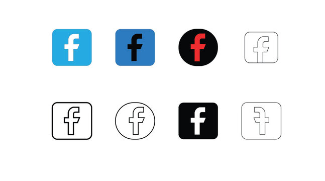 Collection of facebook social media icons in various styles including blue black red and outline versions