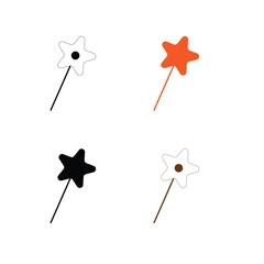 Collection of four simple star shaped magic wands with different color schemes and styles