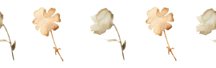 Flower border on a white background. Hand-drawn illustration. Perfect for autumn.