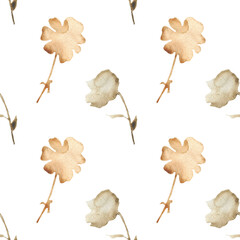 Orange flower pattern on a white background. Hand-drawn illustration. Perfect for autumn.