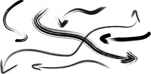 Set of hand painted arrows in black ink direction concept