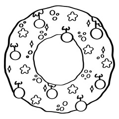 Christmas wreath element for seasonal design or coloring and celebration.