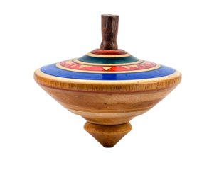 Traditional Indonesian spinning top toy, Gasing, isolated on a white background, cultural game and hobby.