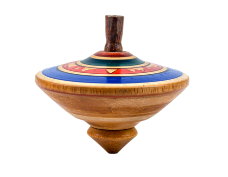Traditional Indonesian spinning top toy, Gasing, isolated on a white background, cultural game and hobby.