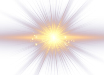  Transparent glowing light burst with bright rays and golden sparkle energy effect on white background.
