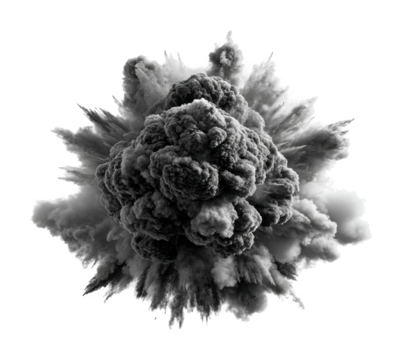Explosive eruption of smoke and ash digital abstract environment isolated on transparent background