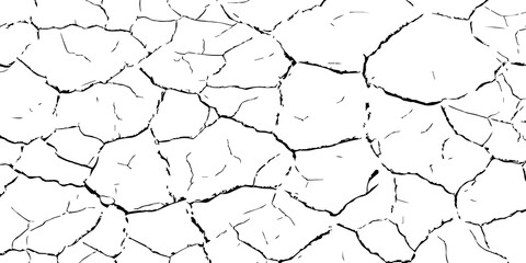 Black and white cracked dry soil texture background. Abstract drought land surface pattern symbolizing climate change, global warming, arid earth, and environmental degradation concept.