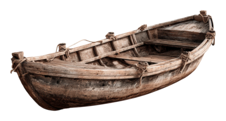 Fishing boat coastal village rustic side view isolated on transparent background