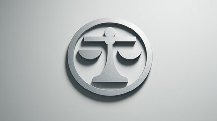 Scale of justice emblem on gray surface for law and legal concepts