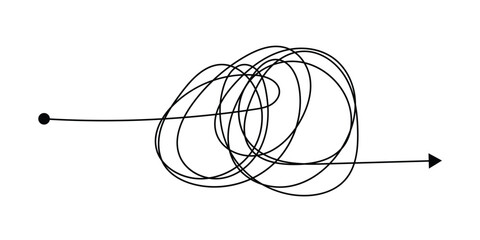 Messy scribble line tangles, chaos transformation, stress reduction. Simplify and psychotherapy vector concept of problem solving, complex to simple in eps 10.