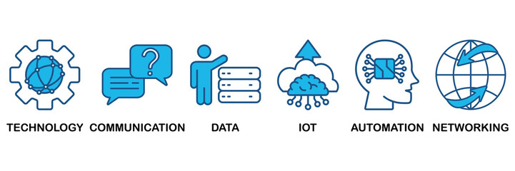 Digital transformation icon set In Blue Monochrome Flat Design, Vector Illustration concept relate to icon of technology, communication, data, iot, ict, automation, internet, and networking