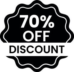Promotional badge showcasing a 70 discount, perfect for advertising campaigns and special offers, attracting customers with a clear message of savings