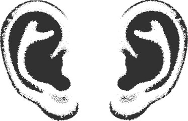 Ear y2k retro Halftone ear Decorative Collage Pop Art Element. Vintage Stippling Noise Sticker Vector Illustration.