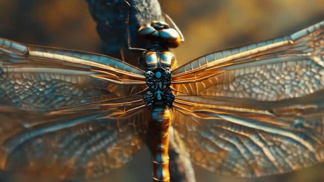 Dragonfly macro view wings open intricate details