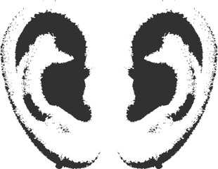 Vector Ear y2k retro Halftone ear Decorative Collage Pop Art Element. Vintage Stippling Noise Sticker Vector Illustration.