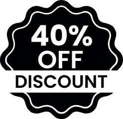 Promotional badge showcasing a 40 discount, ideal for marketing campaigns, sales promotions, and advertising materials to attract customers with good savings