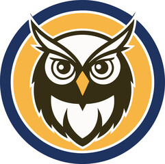 Stylized owl emblem with bold lines and circular design